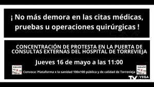 El 16 de mayo habrá protesta a las puertas del Hospital de Torrevieja por las listas de espera
